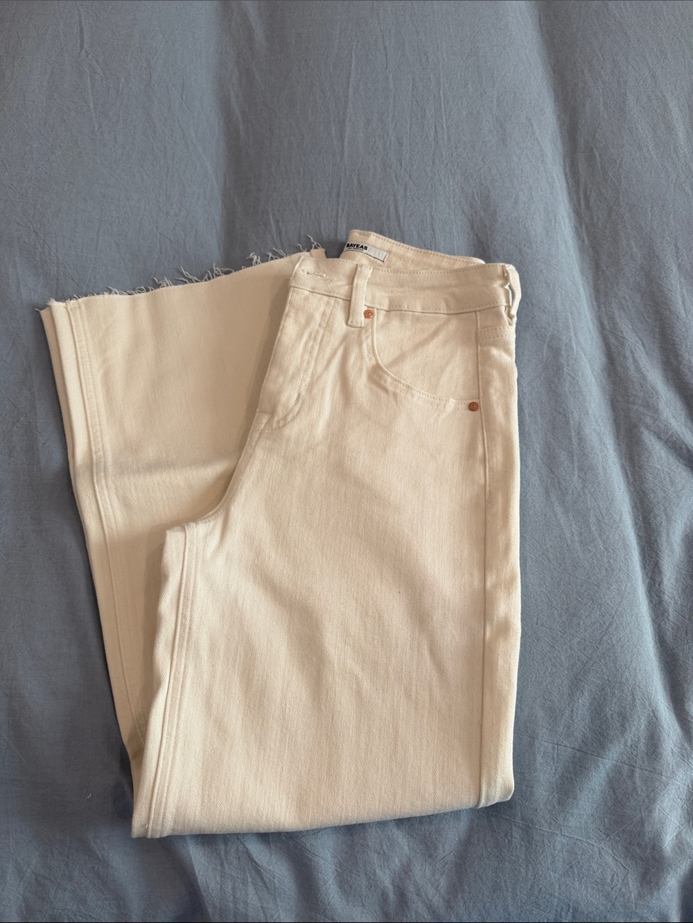 High-Rise Cream Wide Leg Jeans